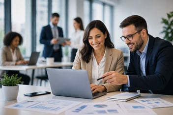 Woman and man searching for jobs. 